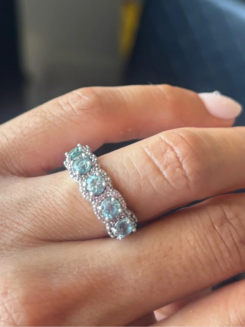 Sterling Silver Aquamarine Gemstone Ring vintage - Light Blue Halo Band
